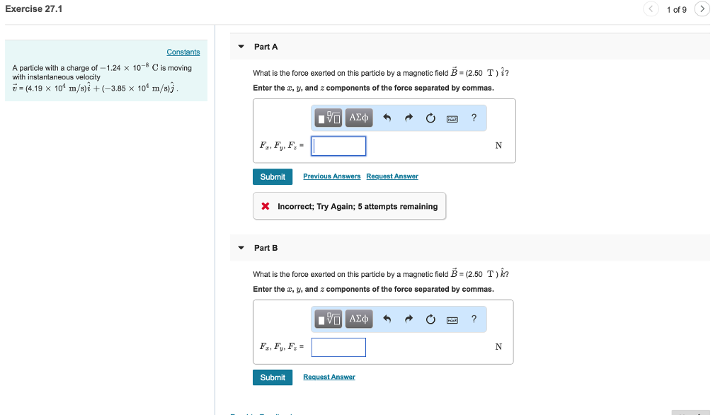 Solved Exercise 27 1 1 Of 9 Part A Constants A Particle W Chegg Com