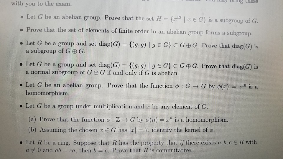 Solved With You To The Exam Tay Ug These Let G Be An Abe Chegg Com