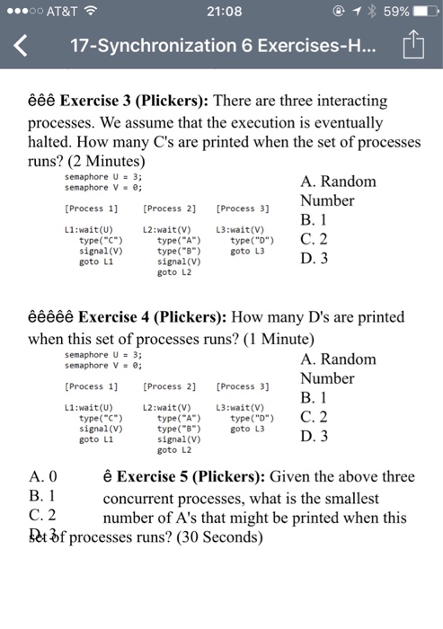 Solved O At T令 21 08 17 Synchronization 6 Exercises Chegg Com