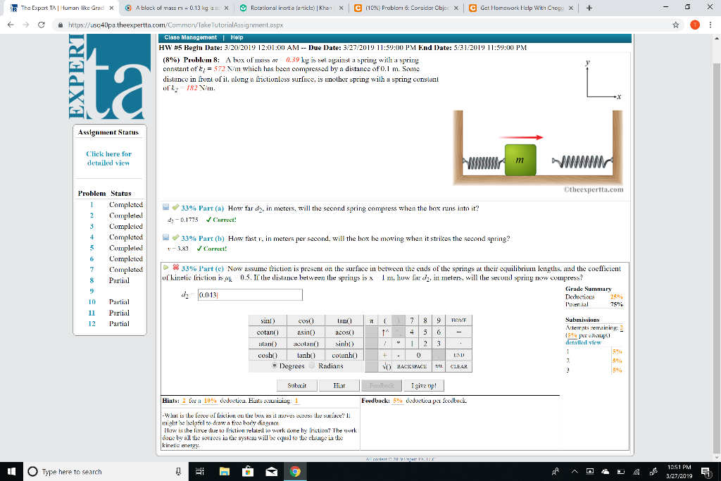 Solved 灈the Expert Ta Human Like Grad 8 Ablock Of Mass M Chegg Com