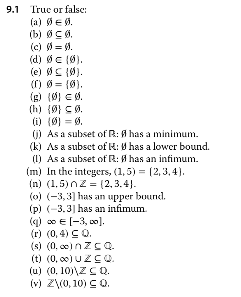 Solved 9 1 True Or False C O 0 J As A Subset Of R O Chegg Com