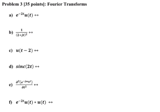 Solved Fourier Transforms A E 2t U T Doubleheadarrow B Chegg Com