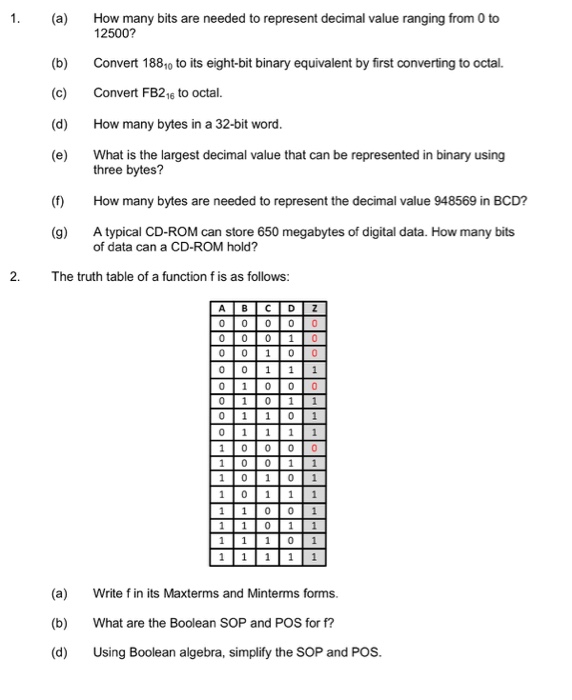 Solved 1.(a) How Many Bits Are Needed To Represent Decima