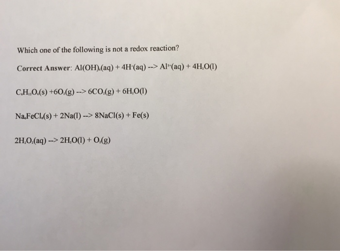 Solved Which One Of The Following Is Not Redox Reaction? | Chegg.com