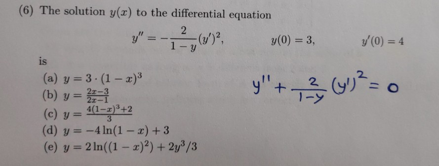 Solved 6 The Solution Y X To The Differential Equation Chegg Com