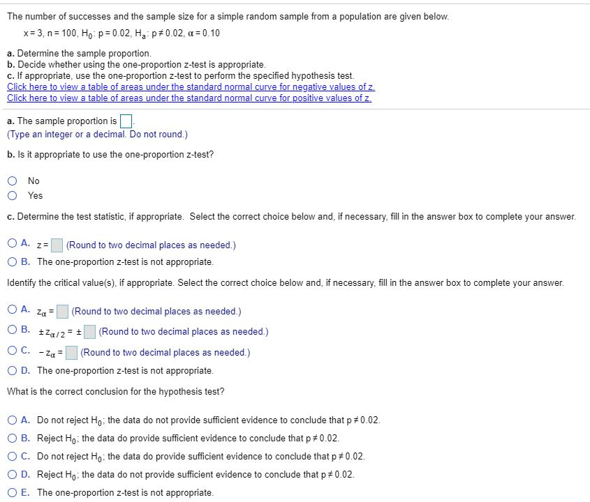 Solved The Number Of Successes And The Sample Size For A Chegg Com