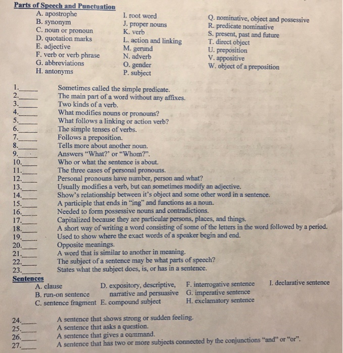 Parts Of Speech And Punctuation A Apostrophe B S Chegg Com