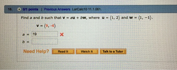 Solved Find A And B Such That V Au Bw Where U 1 Chegg Com