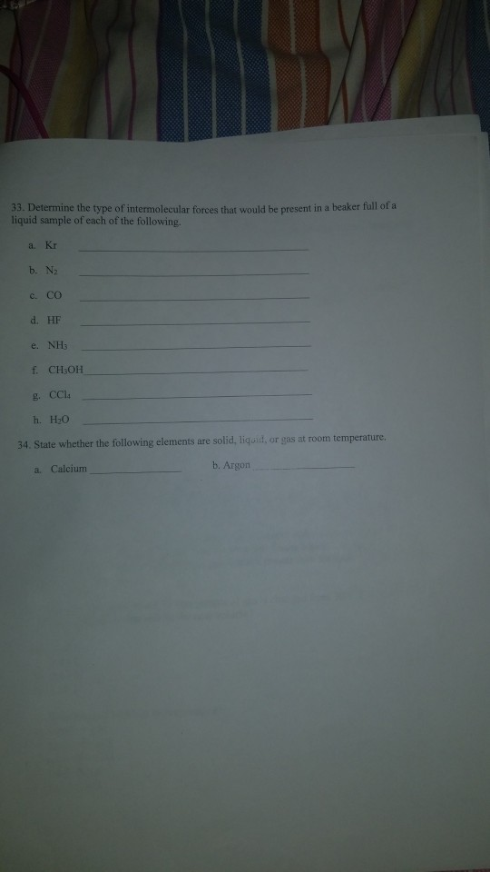 Solved 33 Determine The Type Of Intermolecular Forces Th