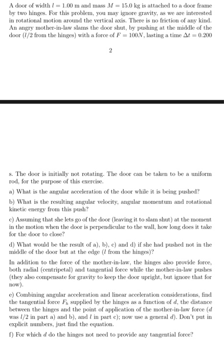 Solved A Door Of Width 1 1 00 M And Mass M 15 0 Kg Is A