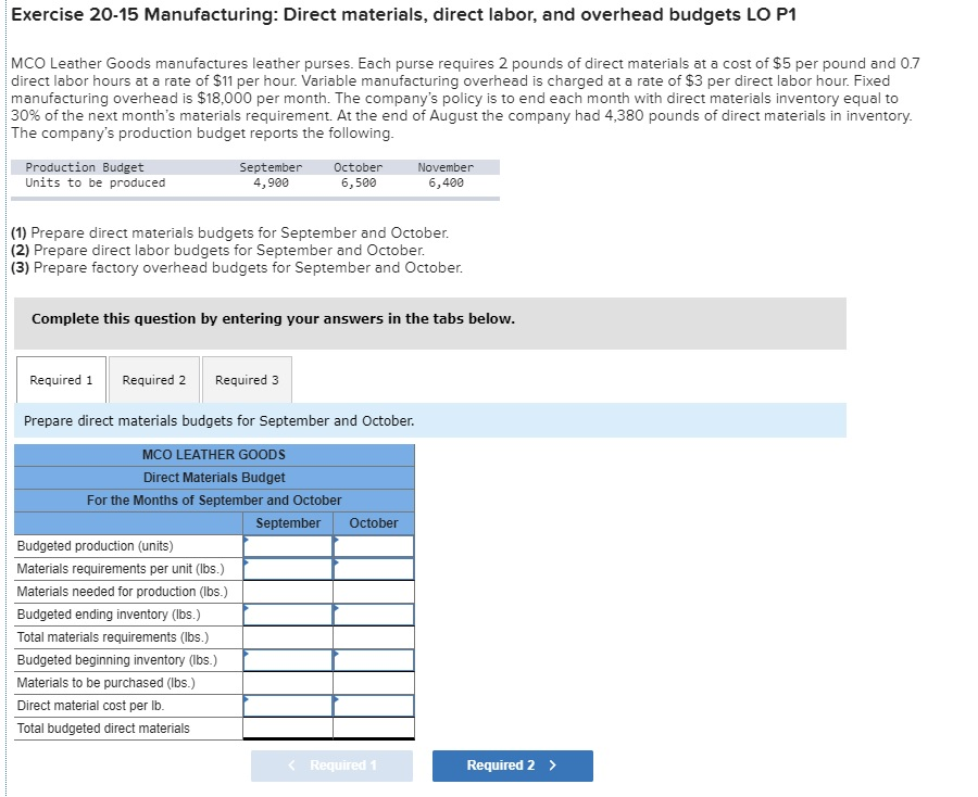 Solved Exercise 20-15 Manufacturing: Direct materials, | Chegg.com