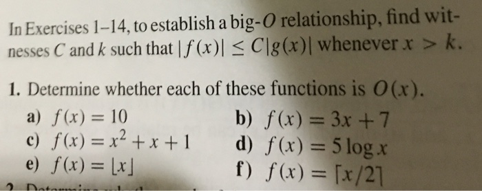 Solved In Exercises 1 14 To Establish A Big O Relationsh Chegg Com