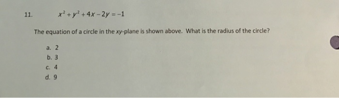 Solved 11 X2 Y2 4x 2y 1 The Equation Of A Circle In Chegg Com
