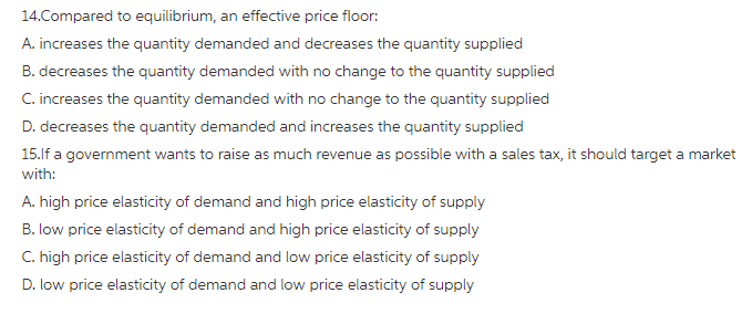 Solved 14 Compared To Equilibrium An Effective Price Flo