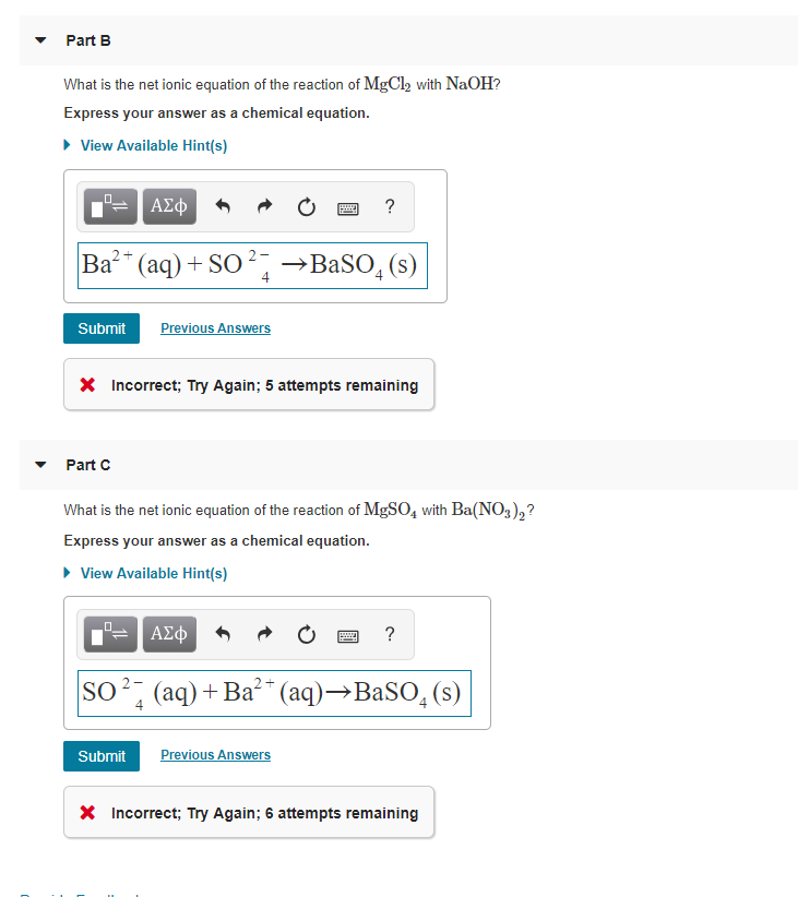 Solved What Is The Net Ionic Equation Of The Reaction Of Chegg Com