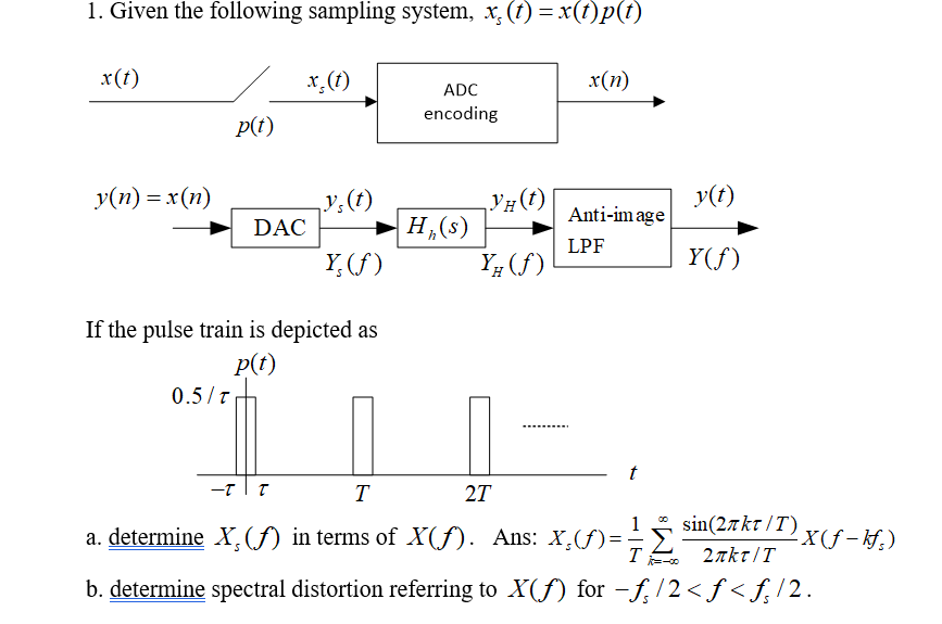 Solved 1 Given The Following Sampling System X T X Chegg Com