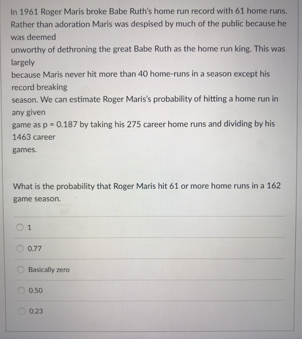 Roger Maris broke the home run record, with 61 in '61