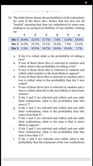 Solved 10 The Table Below Shows The Probabilities Of All Chegg Com