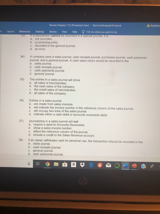 Solved RayMan Review Chapter 7 (1) (Protected View)- Word | Chegg.com