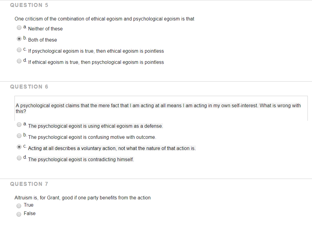 solved question 5 one criticism of the combination of eth psychological egoism