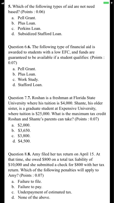 Solved 5 Which Of The Following Types Of Aid Are Not Nee