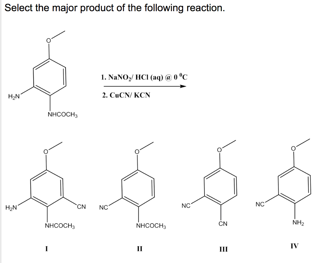 Solved Select The Major Product Of The Following Reaction Chegg Com