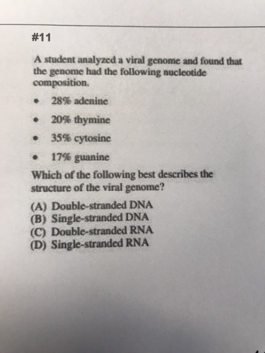 Solved 11 A Student Analyzed A Viral Genome And Found That Chegg Com