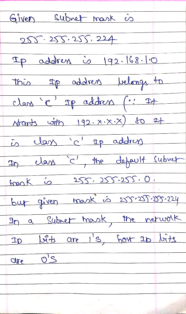 Given Subnet hhok 253 2$ 25224 1p addrem t 192. 8.lo tSube clan C) the 、 2SS-2ST-1 -224 thenerwolk but given mook ts areIS