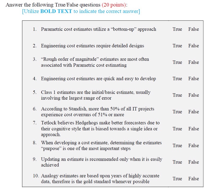 true or false questions and answers