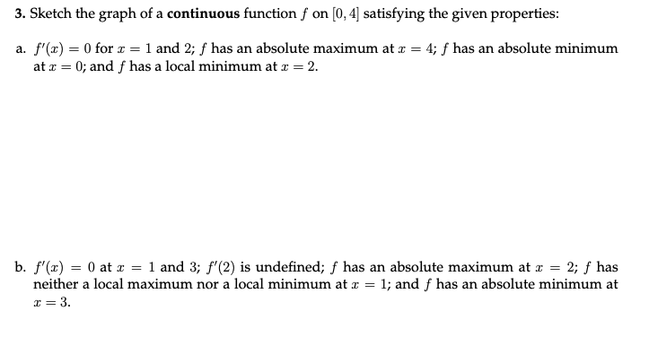 Solved 3 Sketch The Graph Of A Continuous Function F On