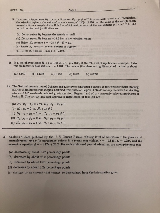 Solved Stat 12 27 In A Test Of Hypotheses Ho M 27 V Chegg Com