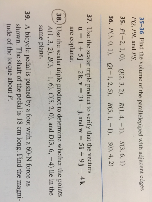 Solved Find The Volume Of The Parallelepiped With Adjacen Chegg Com