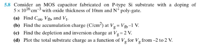 Solved 5 8 Consider An Mos Capacitor Fabricated On P Type Chegg Com