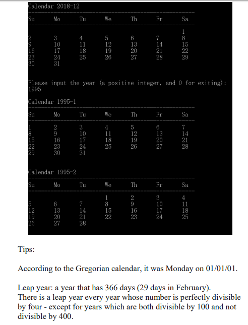Write A C Program To Print Out Calendar Ask The Chegg 