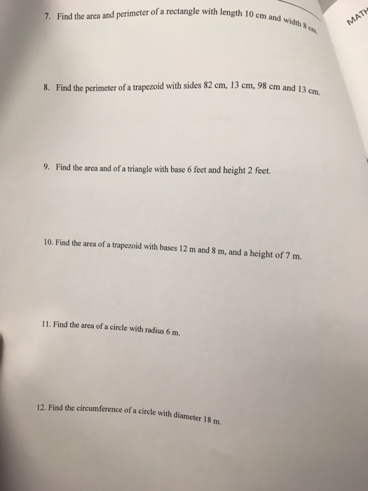 Solved Cm And Width 7 Find The Area Perimeter Of A Cm And Width 7 Find The Area Perimeter Of A Rectangle With Length
