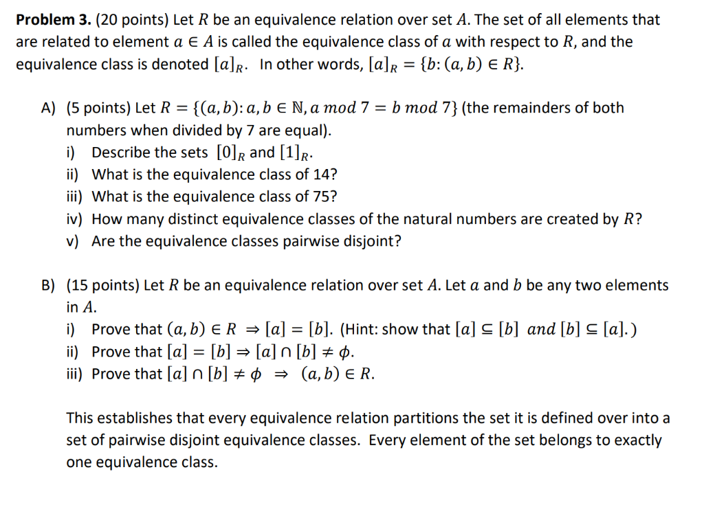 Solved Problem 3 Points Let R Equivalence Relation Set Set Elements Related Element E Called Q