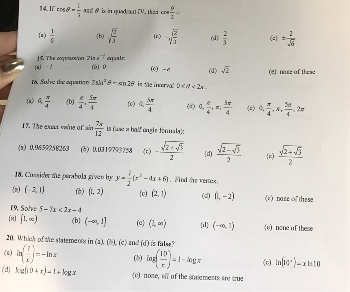 If Cos Theta 1 3 And Theta Is In Quadrant Iv Then Chegg Com