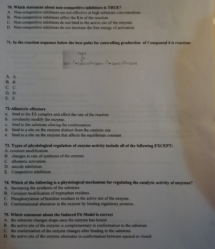 Solved 70. Which Statement About Non-Competitive Inhibitors | Chegg.com Solved 70. Which Statement About Non-Competitive Inhibitors | Chegg.com