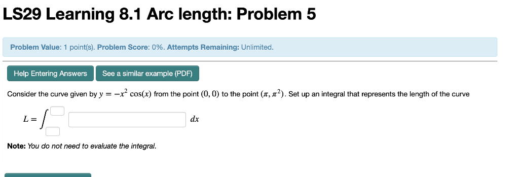 Solved Ls29 Learning 8 1 Arc Length Problem 5 Problem Chegg Com