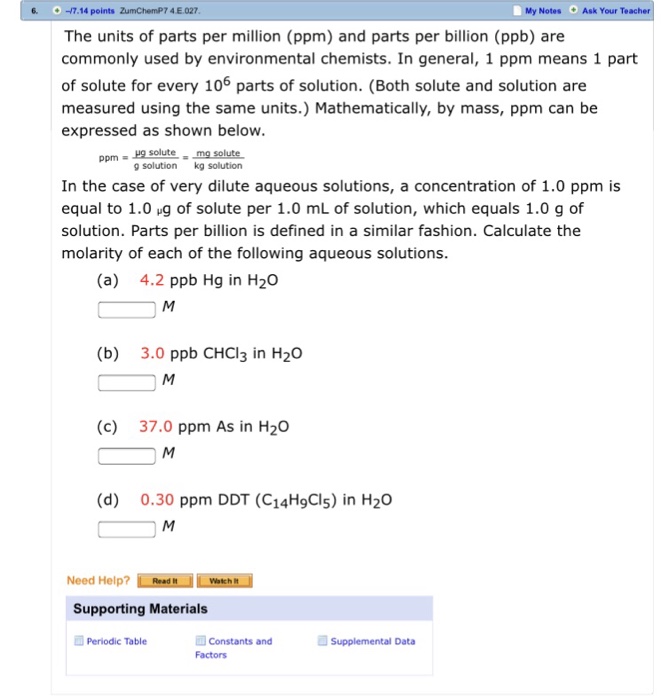 parts per million equation