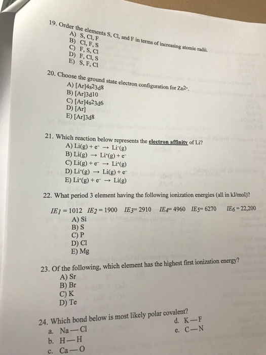 Solved 19 Order The Elements S Ci And F In Terms Of In Chegg Com