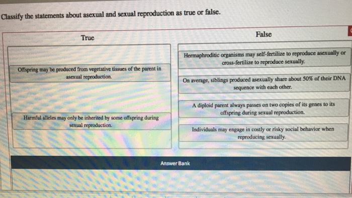 Solved Classify The Statements About Asexual And Sexual R