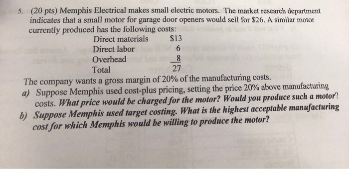 Solved 20 Pts Memphis Electrical Makes Small Electric M