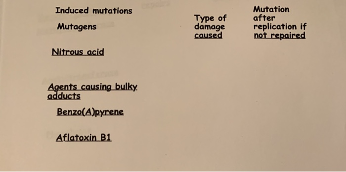 Solved Mutation After Replication If Not Repaired Induced Chegg Com