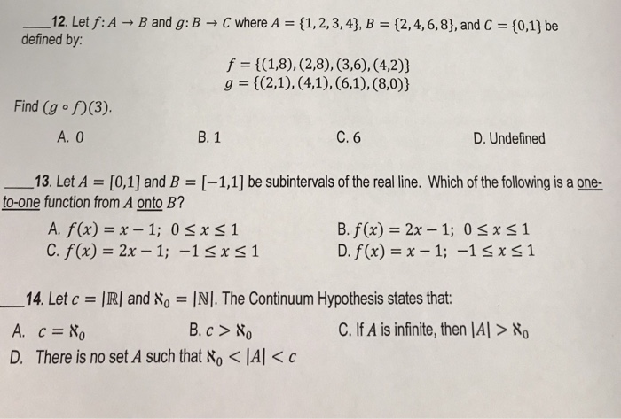 Solved 12 Let F A Defined By B And G B C Where A 1 2 3 Chegg Com