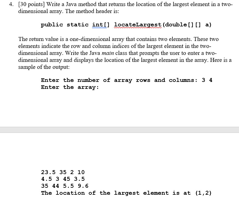 Solved [30 points] Write a Java method that returns the | Chegg.com
