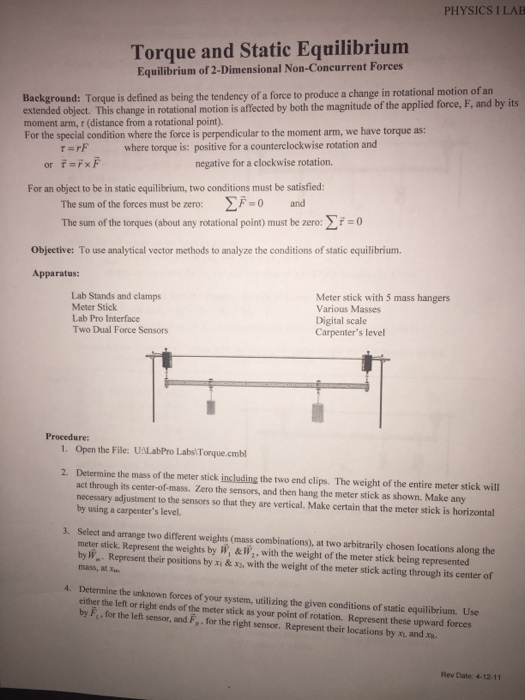 Physics I Lab Torque And Static Equilibrium Chegg 