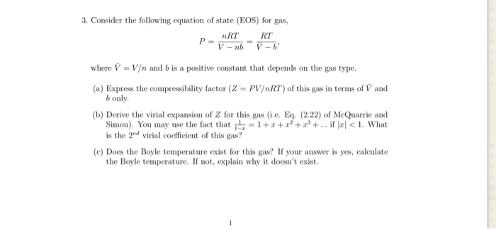 Solved 3. Consider the following equation of state (EOS) for
