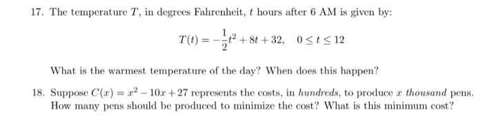 Solved 17. The Temperature T, In Degrees Fahrenheit, T Ho