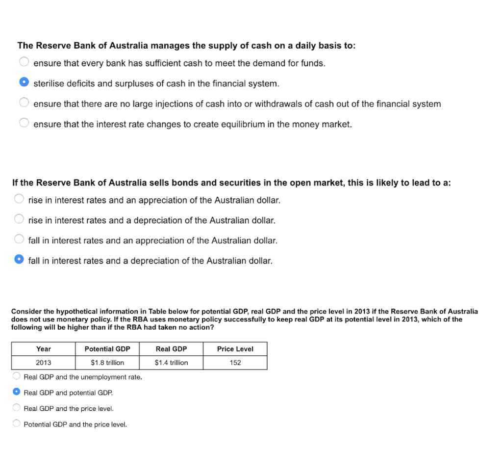 Solved The Reserve Bank Of Australia Manages The Supply O